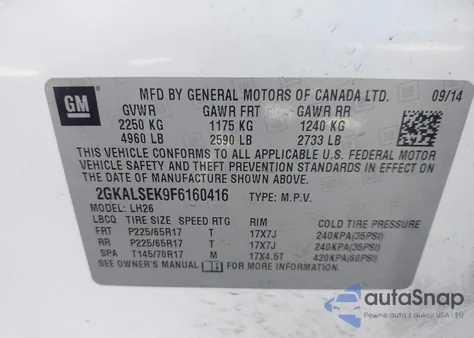 2015 GMC Terrain Slt-1 из США, поврежденный, VIN 2GKALSEK9F6160416